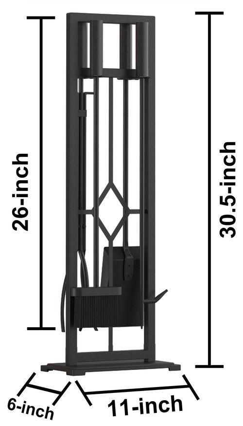 Fire Beauty 5 Pieces Fireplace Tools Set Wrought Iron Fire Place Pit Poker Holder(Black)