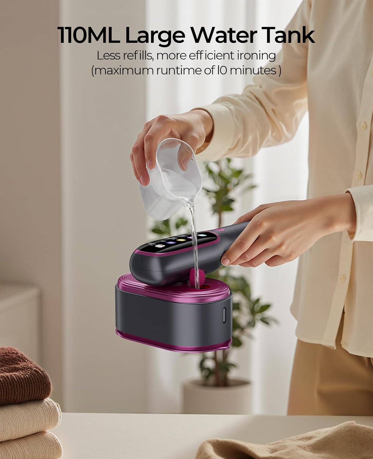 Skiennix Portable Travel Steamer - 2-in-1 Mini Handheld Iron with Fast 15s Heat Up - Purple Pink Color