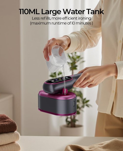 YOZLNFO Travel Steamer for Clothes Portable: 2-in-1 Mini Handheld Garment Steamer Iron - 15s Heat Up & 5 Adjustable Steam - Large Ceramic Panel - 110-120V