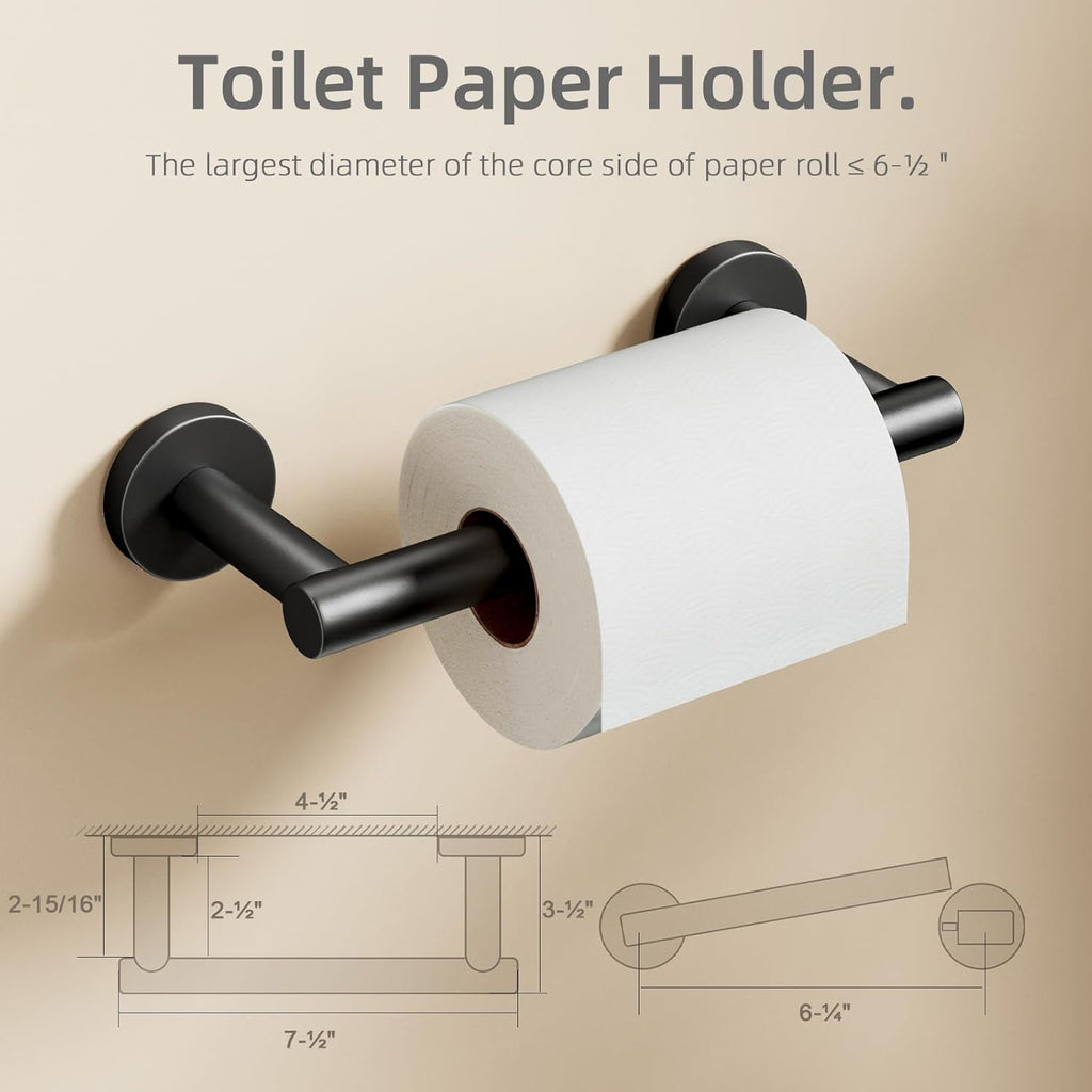 POKIM Matte Black Toilet Paper Holder - Stainless Steel Double Post Design | Fits Jumbo Rolls