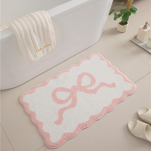 Alwoligag Pink Scalloped Bathroom Mat 26x18, Soft Absorbent Bath Mats, Machine Washable Microfiber Floor Mats for Bathroom Tubs, Sinks and Showers