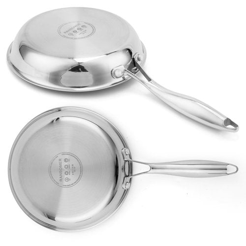 Ranbomer Stainless Steel Pan 8 Inch，Non-Toxic PFAS, PFOA & PTFE Free, Compatible With All Cooktops & Induction Safe, Oven Safe Pan for Searing & Sautéing, Long Lasting Cookware. (8 Inch)