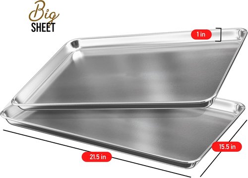 JoyTable Aluminum Baking Sheet Set - Commercial Quality Non-Stick Cookie Sheets, 21 x 15 Inch, 2 Pack