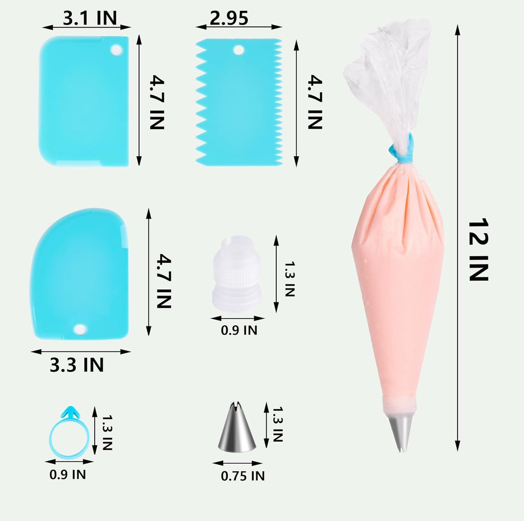 Skiennix Piping Bags and Tips Set - 100pcs Pastry Decorating Kit with 16 Tips & 3 Scrapers | 12 Inch