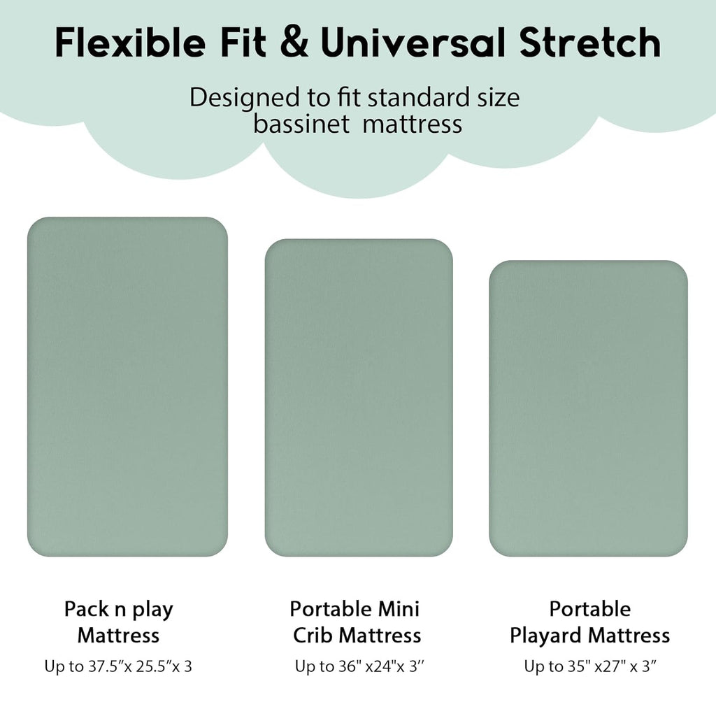 Yoofoss Fitted Pack and Play Sheets - Soft, Breathable Mini Crib Sheets 2-Pack in Green & Giraffe Design