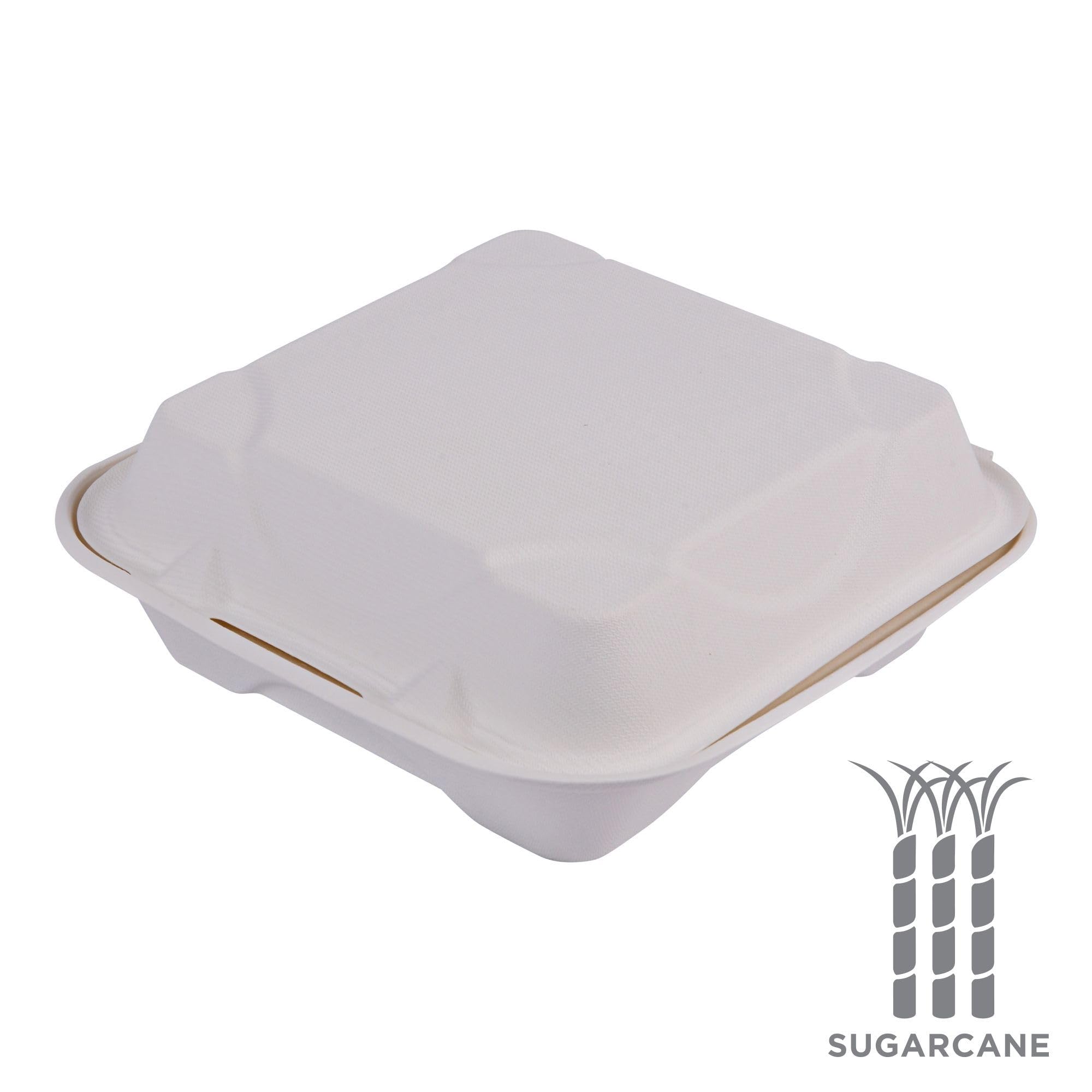 ECO PRODUCTS Compostable 8" Clamshell To Go Containers, Case of 200, Square Take Out Food Box, White Renewable Molded Fiber, Microwaveable & Freezable, Grease & Cut Resistant, ASTM Compliant