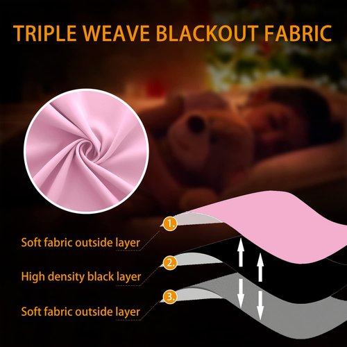 KOUFALL Pink Short Blackout Curtains for Girls Room Kids Bedroom Window, 45 Inch Length, Bubble Gum Pink Black Out Nursery Curtains Girl, Cute Privacy Bathroom Window Curtains
