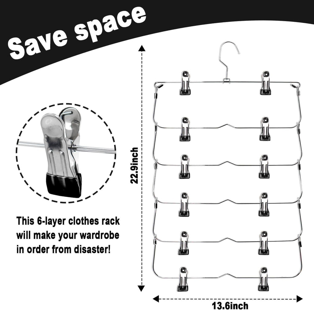 Skiennix Skirt Pants Hangers - Space-Saving Metal Clips for Organized Storage | Black, 2-Piece Set