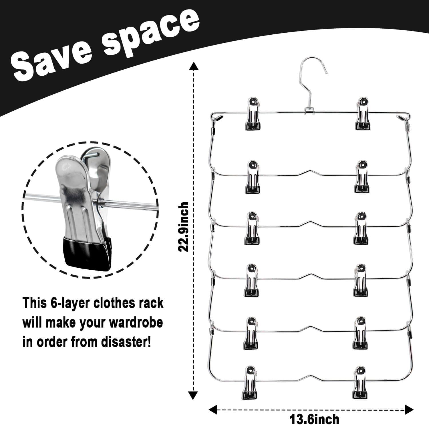 Skiennix Skirt Pants Hangers - Space-Saving Metal Clips for Organized Storage | Black, 2-Piece Set