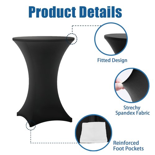Lemict Cocktail Table Covers - 4 Pack 32x43 Inch Table Cloth - Black Fitted Stretch Spandex Round High Top Tablecloth for Party, Bar, Birthday, Pub, Banquet