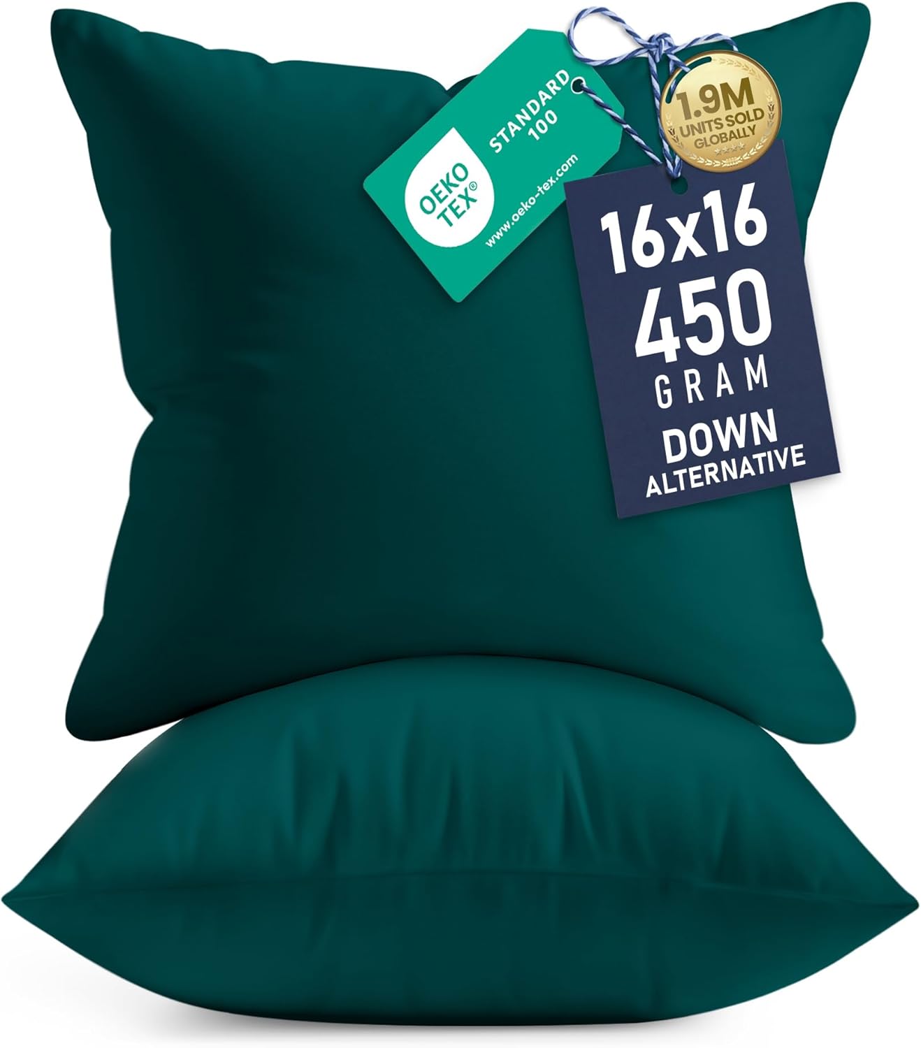 Utopia Bedding 16x16 Pillow Inserts - Set of 2 Dark Teal Decorative Cushions for Sofa & Bed - Soft & Fluffy