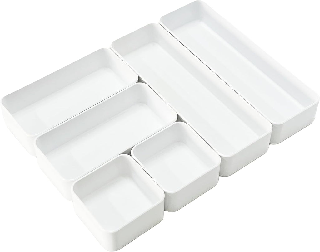 RAUVOLFIA Plastic Drawer Organizers Set - Versatile 3-Size Storage Bins for Makeup, Bathroom & Office