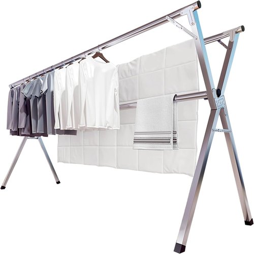 JAUREE Clothes Drying Rack - 79 Inches Heavy Duty Stainless Steel | Foldable Indoor/Outdoor with 20 Windproof Hooks