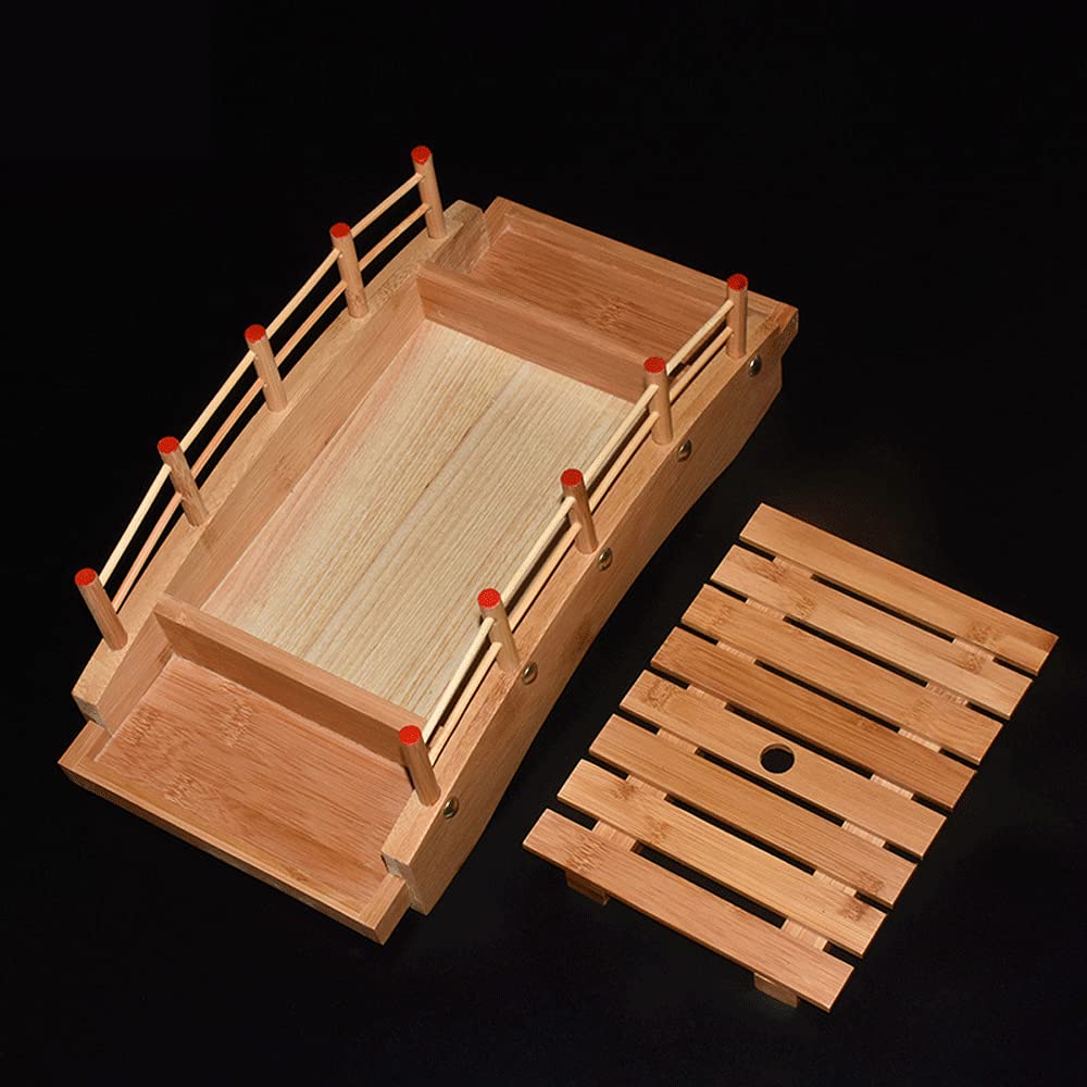 WINIAER Wooden Arch Bridge Sushi Boat Serving Tray, Sushi Bridge Serving Plate Food Platter for Restaurant or Home (53 x 24 x 13cm / 20.8 x 9.4 x 5.1inch)