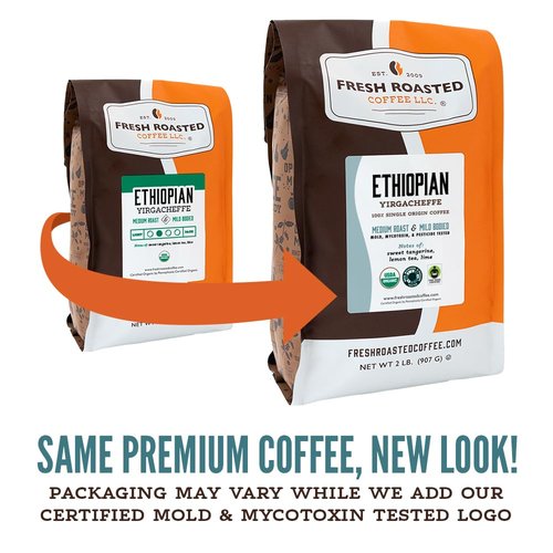 Fresh Roasted Coffee, Organic Ethiopian Yirgacheffe | USDA Organic, Kosher, 3rd Party Tested for Mold, Myco, Pesticides | 12 oz Ground