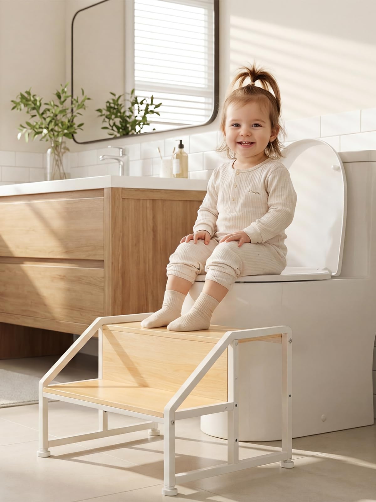 VBABY Toddler Step Stool for Kids, 2-in-1 Convertible Step Stool, Non-Slip Kids Potty Training Stool, Sturdy Wooden Step Stool for Bathroom, Kitchen & Sink