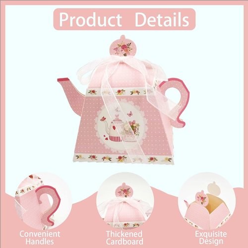 GRSECPO 12 Pack Elegant Floral Tea Party Favor Boxes (Manual fold, 3.3"x3.3"x4.1"), Table Decor, Wedding, Tea Party Treat Bags for Candy, Cookies, Small Gifts