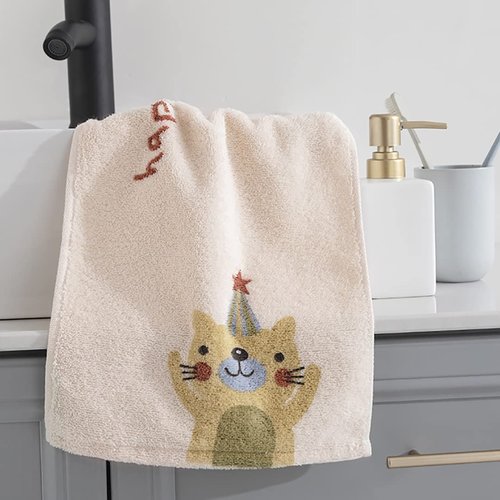 Kissvian 4 Pack Cute Cat Pattern Hand Towels, Pure Cotton Children Bathroom Towel Animals, Fingertip Bath Towels for Home, Kids Washcloths