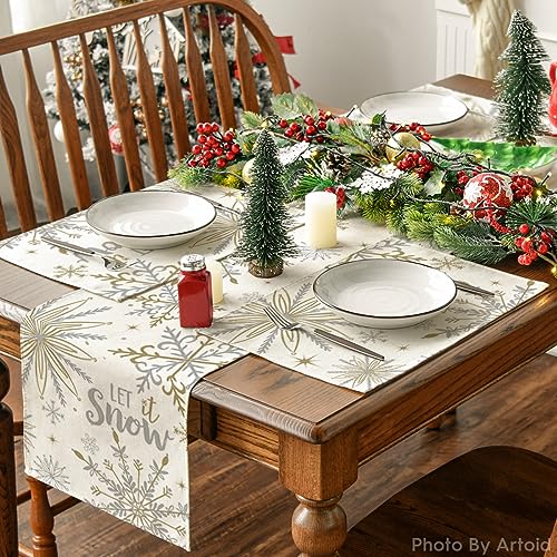 Artoid Mode Beige Snowflake Winter Placemats Set of 4 - 12x18 Inch Seasonal Holiday Table Decor
