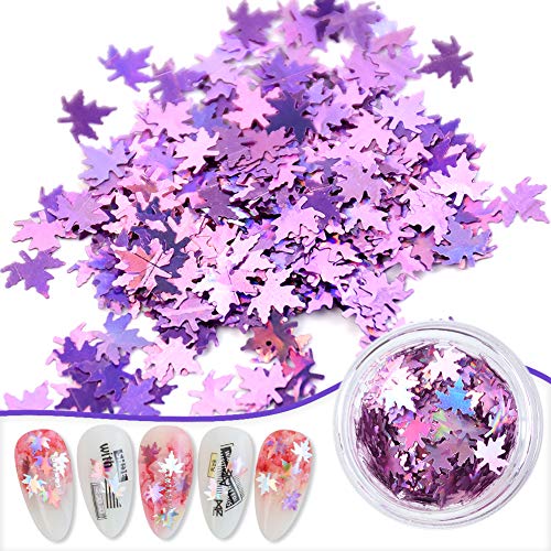 MEILINDS 3D Fall Maple Leaf Nail Art Sequins 12 Colors Holographic Glitter