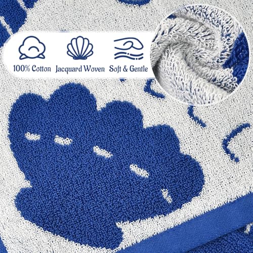 Coastal Hand Towels 3-Pack - Blue & White Shell Design