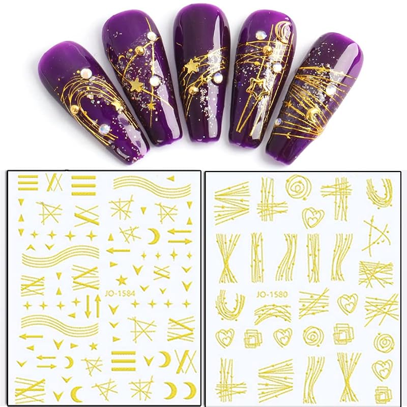 Vezocim Gold Nail Art Stickers 6 Sheets 3D Self-Adhesive Decals