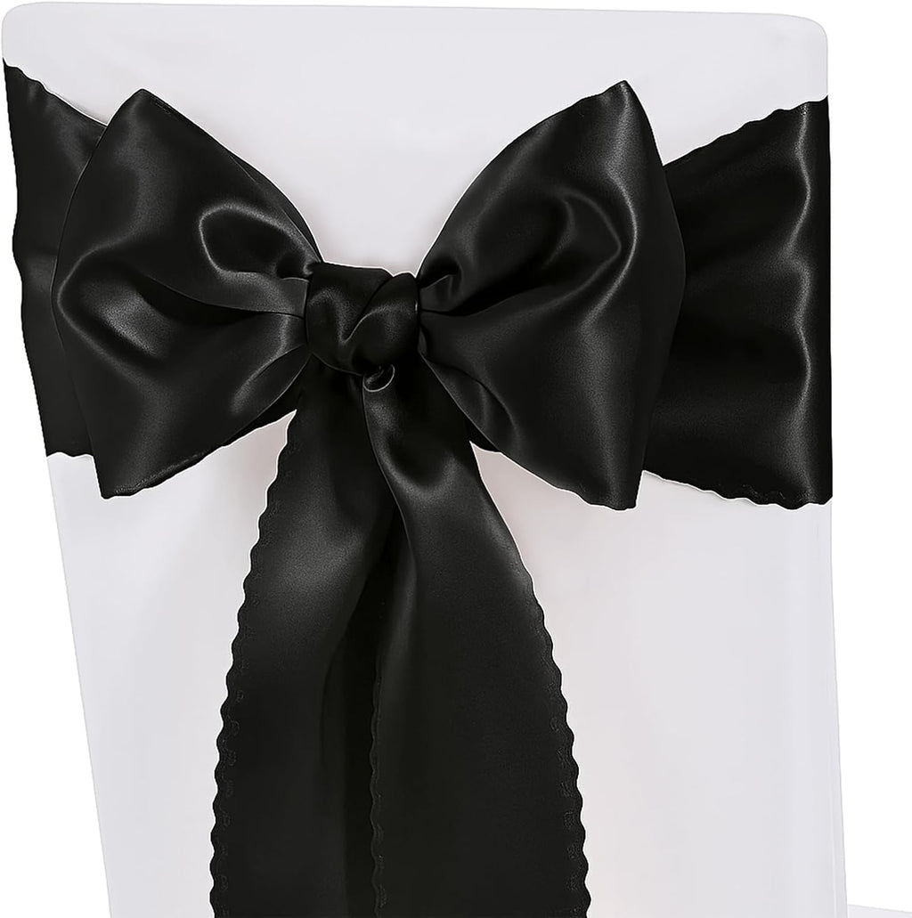 Skiennix Black Satin Chair Sashes - Upgraded 7" x 108" Bows for Weddings & Events | 50 Pack
