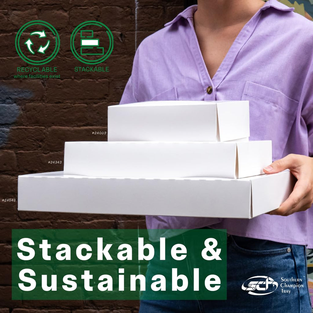 SCT White Window Bakery Boxes with Attached Flip Top, 4-Corner Beers Design, 8 x 8 x 2.5, White, Paper, 200/Carton