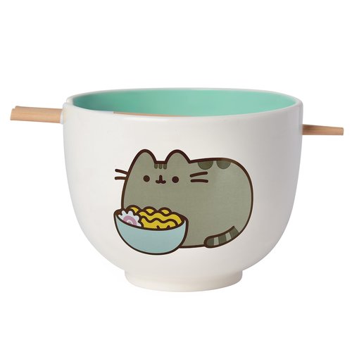 Enesco Pusheen the Cat Eating Ramen Bowl and Chopsticks Set, 3.94 Inch, Multicolor