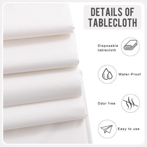 Eleclassi Premium Disposable White Plastic Tablecloths - Waterproof 54 x 108 in for 8 Ft Rectangular Tables