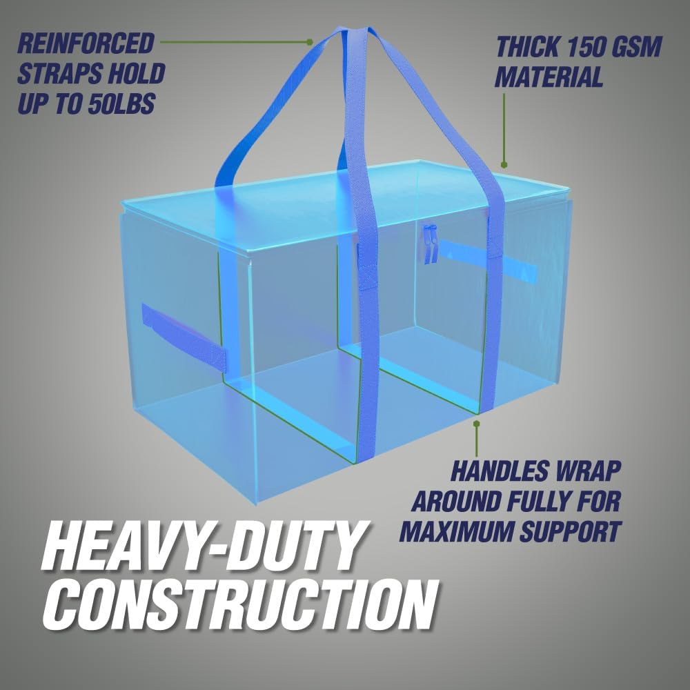 RUGGED RHINO Heavy Duty Extra Large Moving Bags - Durable Zipper & Strong Handles | Space-Saving Storage, Blue/Clear