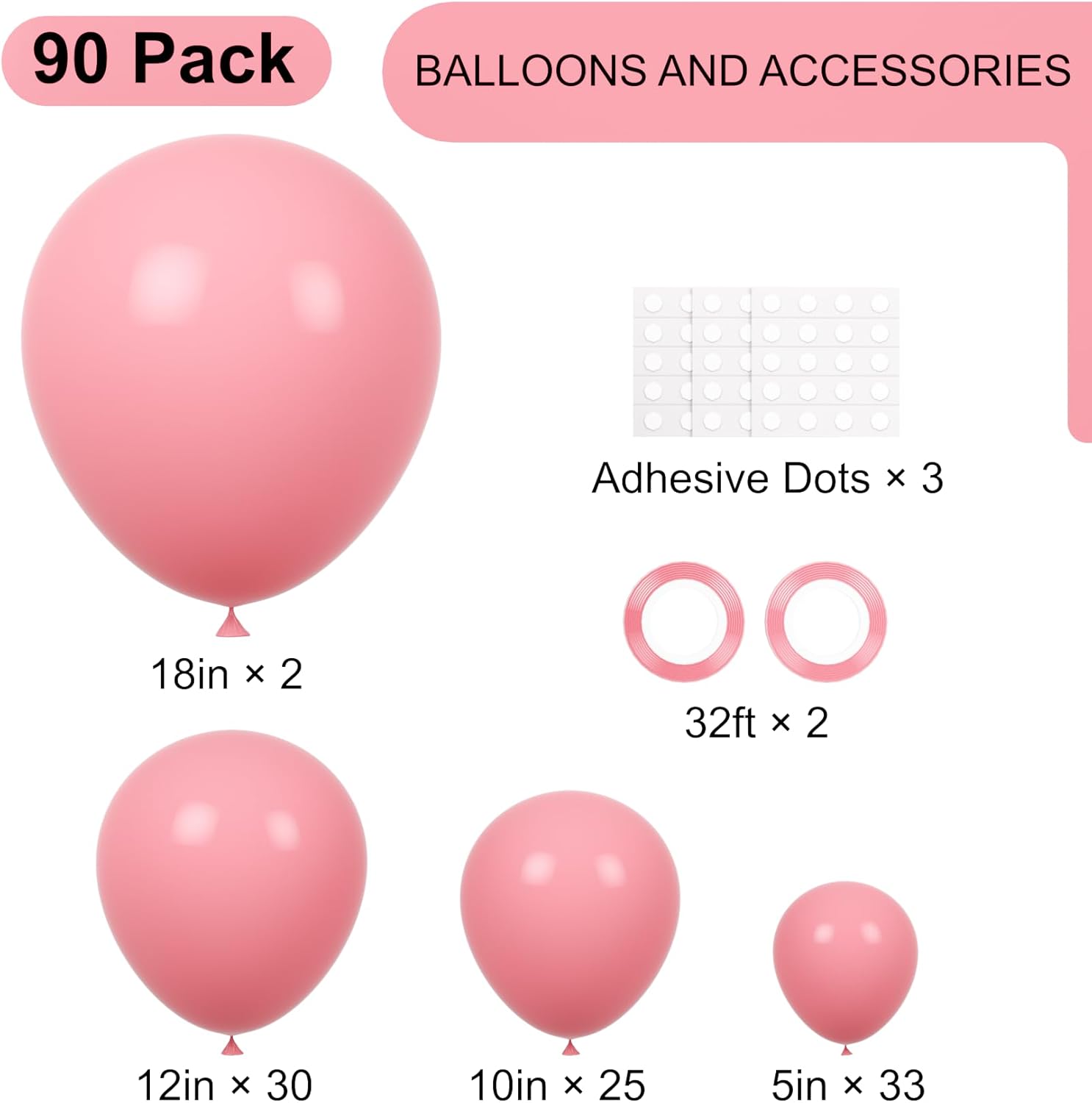 Voircoloria Retro Pink Balloons - 90-Pack Balloon Garland Arch Kit | Various Sizes for Parties & Celebrations