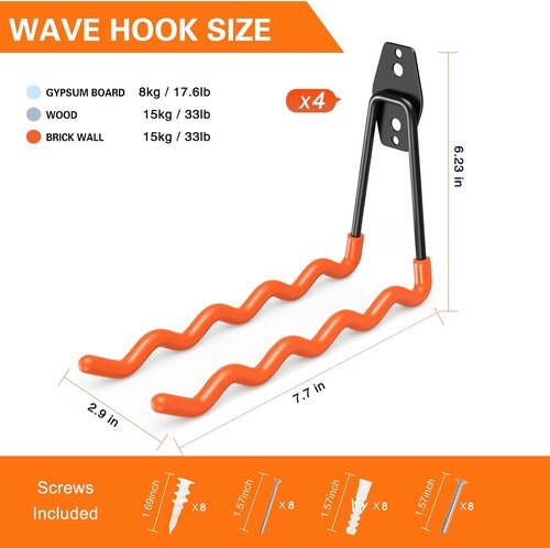 HUPBIPY Heavy Duty Garage Hooks - 7.7-Inch Wall Mounted Tool Organizer | Perfect for Ladders, Bikes & More