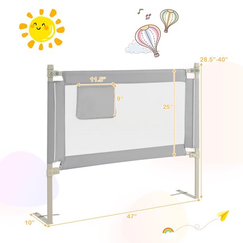 BABY JOY Bed Rail for Toddlers, 47''Long, Height Adjustable & Foldable Baby Bed Rail Guard w/Storage Pocket & Double Safety Child Lock for Kids Twin Double Full Size Queen King Mattress (Grey)