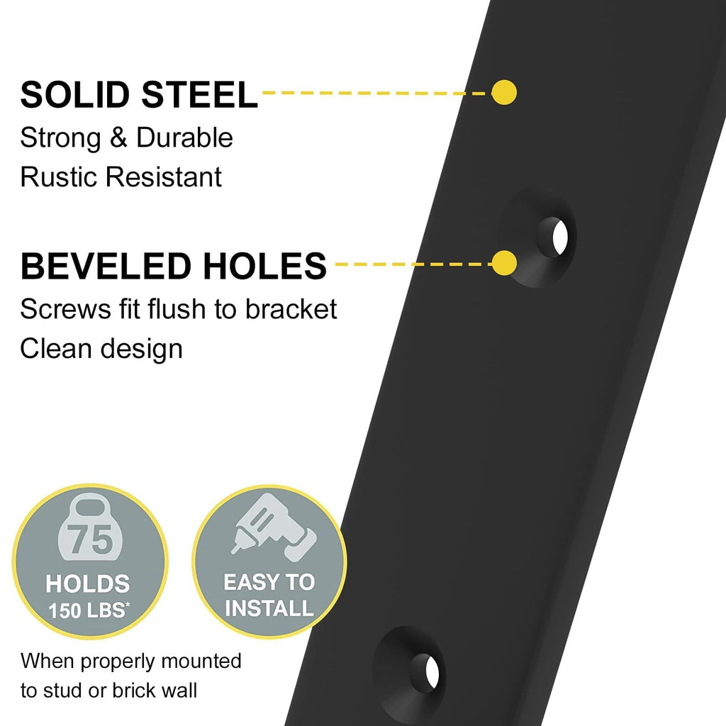 Shelf Bracket, Heavy Duty Floating Shelf Brackets 10-Inch Long, 8-Pack Brackets for Shelves, Black Coated J Shape Metal Wall Shelf Support Brackets with 1/5-Inch Thick and 160 lb. Load Capacity
