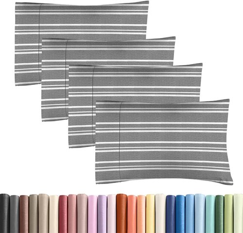 King Standard Pillow Cases - Soft Hotel Quality Covers for Comfy Bedding | Set of 4 Grey Stripes