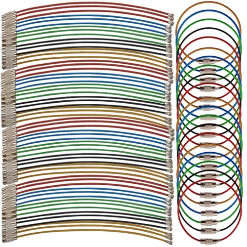 50PCS 5.9" Steel Wire Keychain, Colored Nylon Coated Stainless Steel Metal Wire Keychains, 1.5 mm Key Rings Loops for Hanging Luggage Tags, Keys and ID Tag Keepers