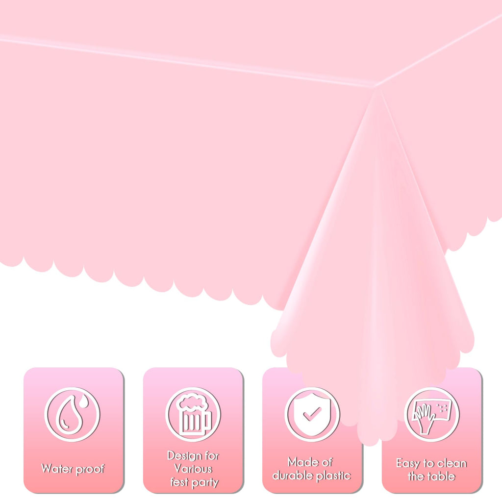 Ohkishly 3 Pack Plastic Pink Tablecloths for Rectangle Tables,Disposable Scalloped Edge Table Cloth Waterproof Pink Table Cover for Birthday Bridal Wedding Baby Shower, 54 X 108Inch