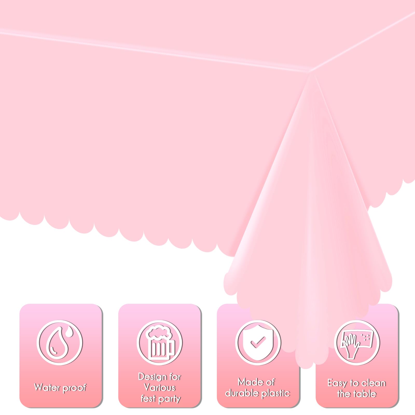 Ohkishly 3 Pack Plastic Pink Tablecloths for Rectangle Tables,Disposable Scalloped Edge Table Cloth Waterproof Pink Table Cover for Birthday Bridal Wedding Baby Shower, 54 X 108Inch