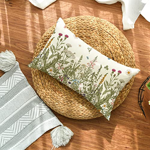 AVOIN colorlife Wildflowers Throw Pillow Cover, 12x20 Beige Floral Case