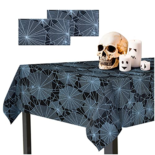 Halloween Tablecloths - 2-Pack Disposable Spider Web Design, 54x108"