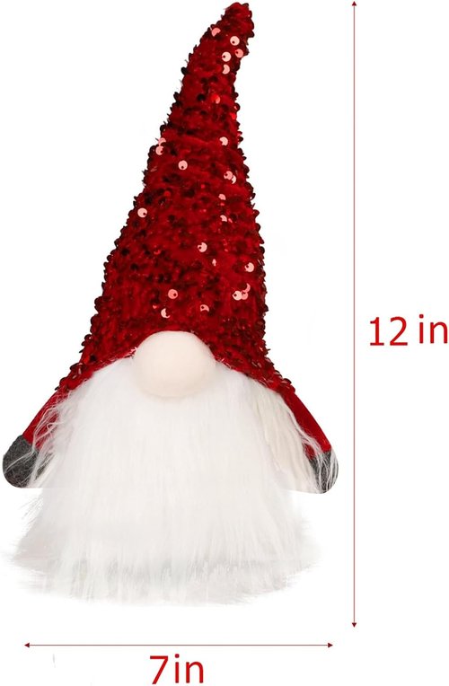 Juegoal 12" Lighted Christmas Gnome - Handmade Scandinavian Tomte with Sequins Hat | Battery Operated Holiday Decor (Set of 2)