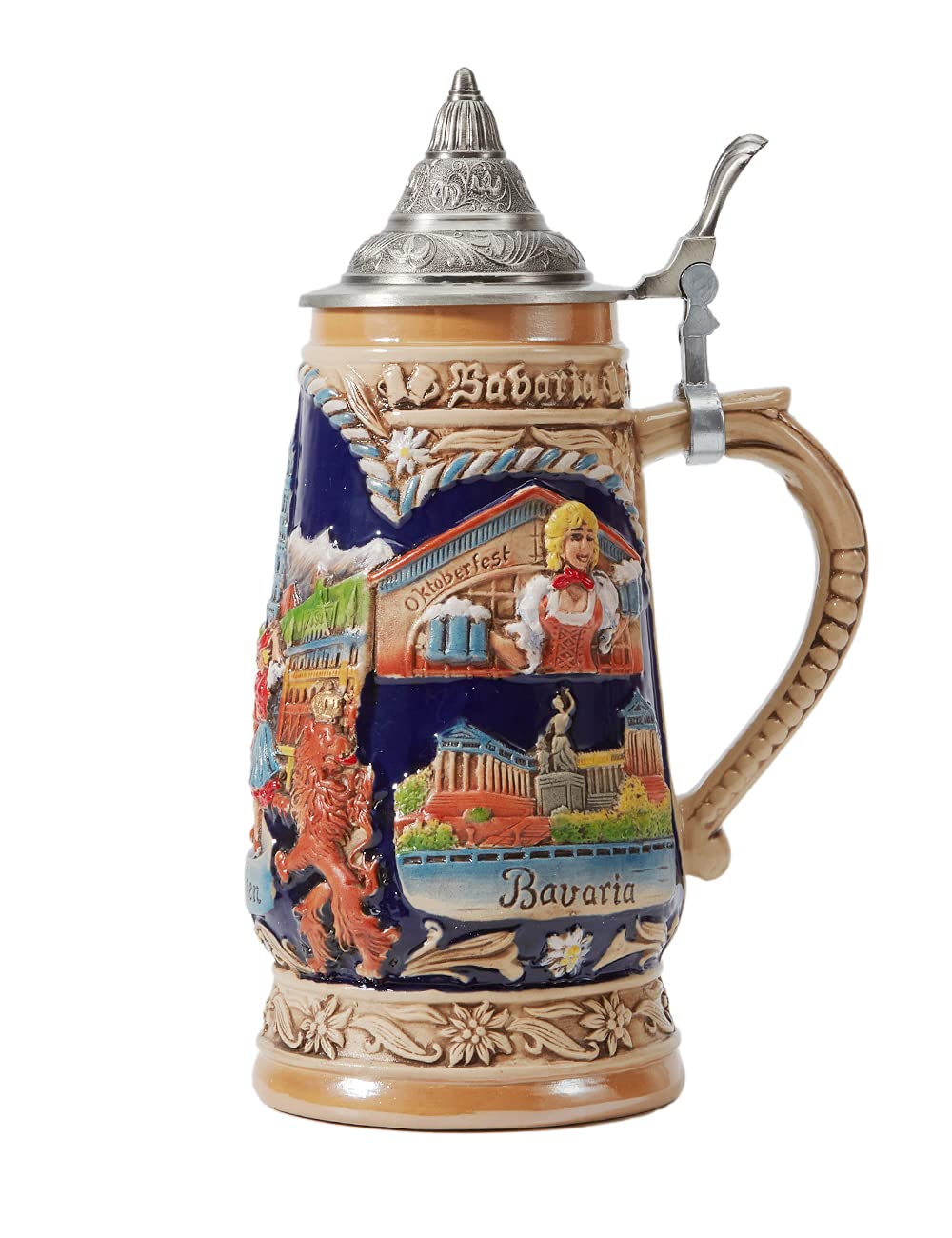 HAUCOZE Beer Stein Mug German Munich Bavarian Drinking Viking Tankard with Pewter Lid Birthday Gifts for Men Father Husband 1.0 Liter