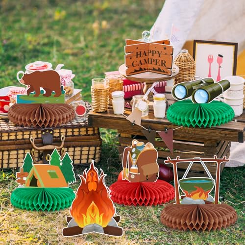 Camping Honeycomb Centerpieces - 12PCS Adventure Party Decorations