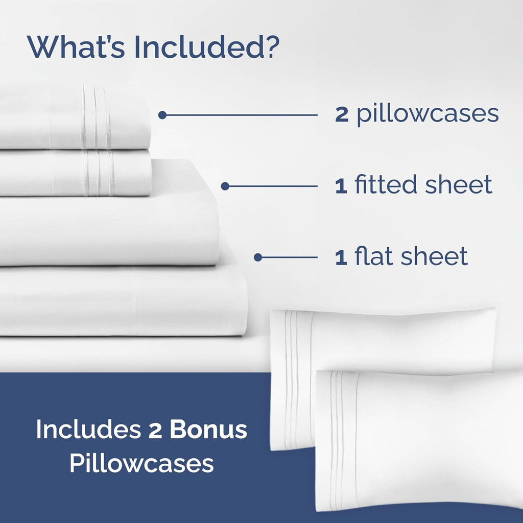 White 4-Piece Queen Sheet Set by [Brand Name] - Luxurious Bedding with Deep Pockets & Soft Pillowcases