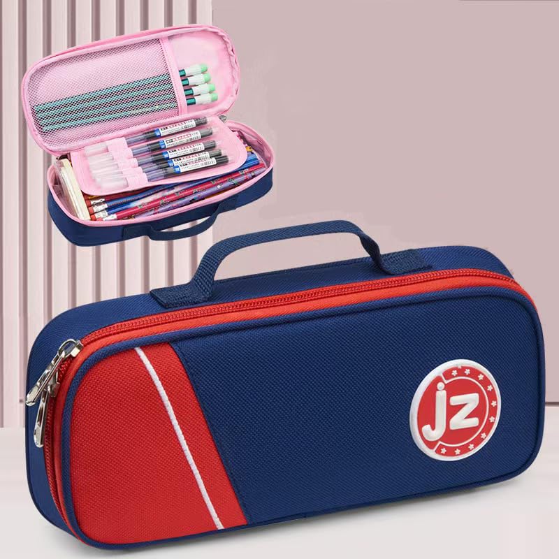 Large Capacity Oxford Pencil Case with Handle & Dual Zippers