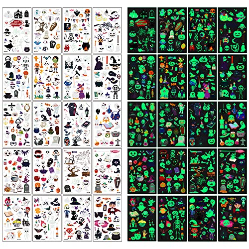 Awinmay Glow in the Dark Halloween Temporary Tattoos for Kids, 360 Pcs