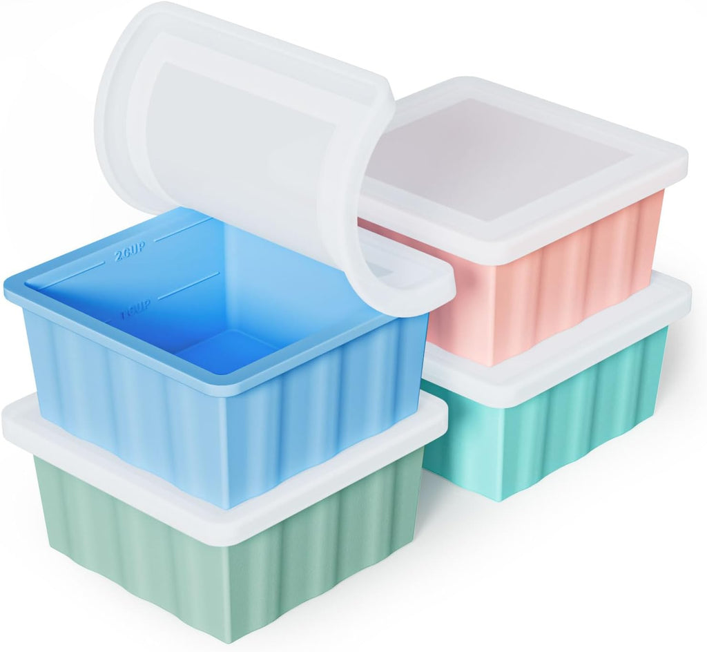 Skiennix Silicone Freezer Tray - 2-Cup Meal Prep Ice Cube Trays with Lid | 4-Pack for Soup Storage