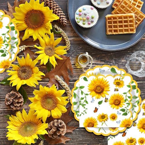 Sunflower Party Supplies Set: 20 Dinner Plates & 20 Napkins - Fall Theme