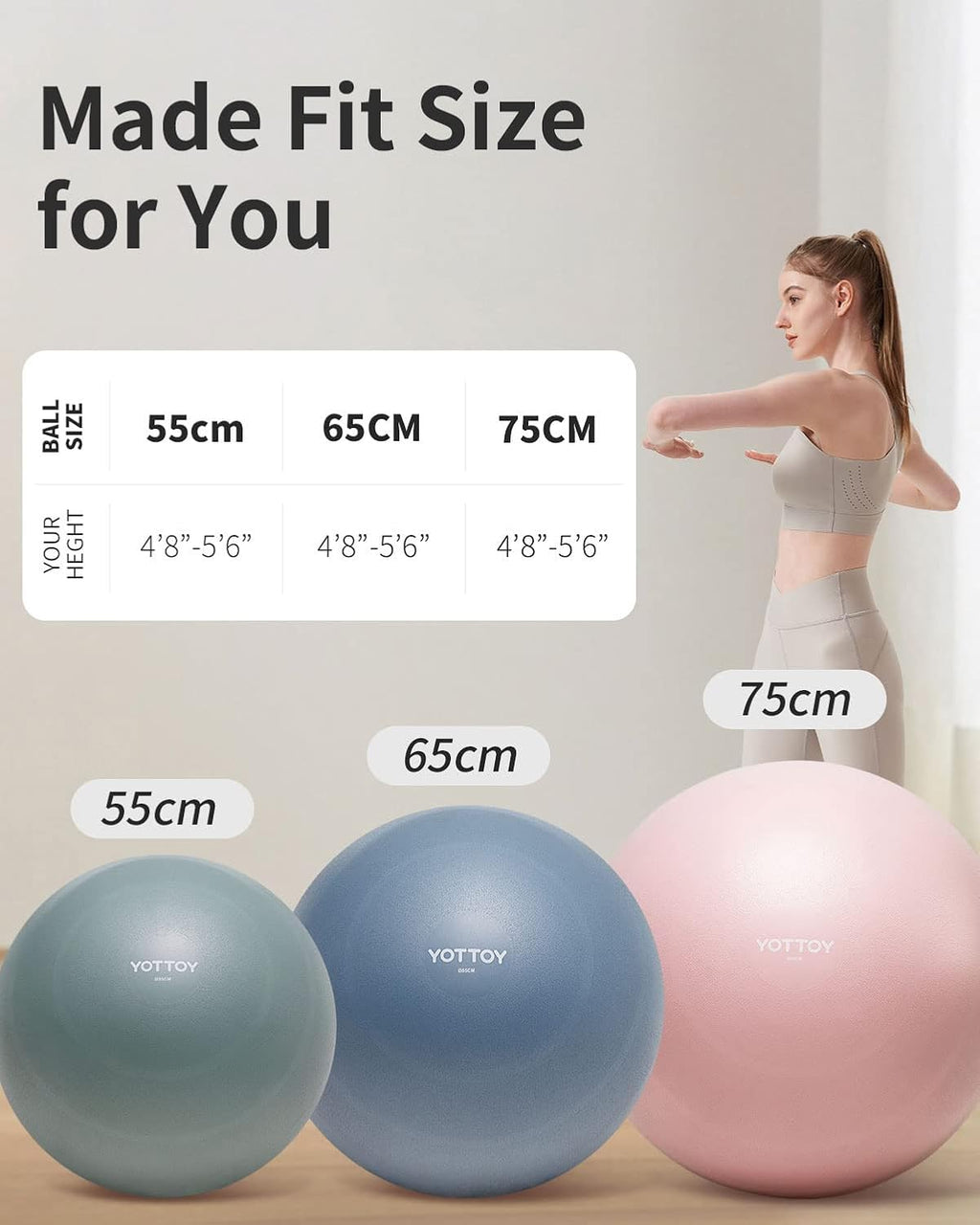 YOTTOY Anti-Burst Exercise Ball - Extra Thick Yoga & Fitness Ball for Pregnancy and Therapy